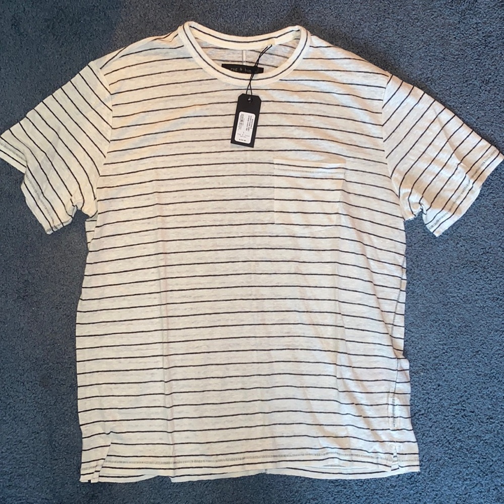 Rag & Bone Large White Tee with Black stripes